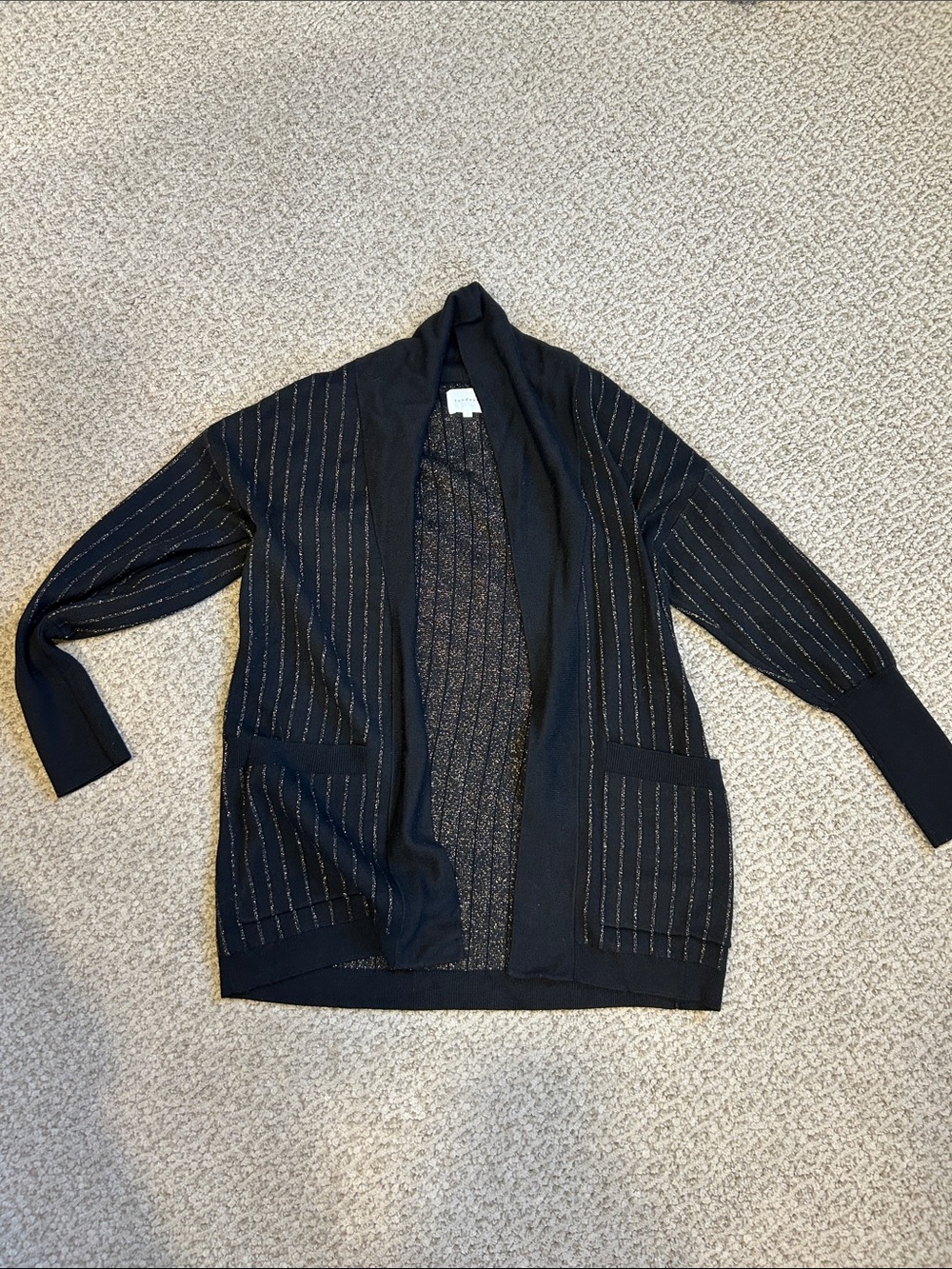 sundays Black Open-Front Cardigan with Metallic Pinstripes